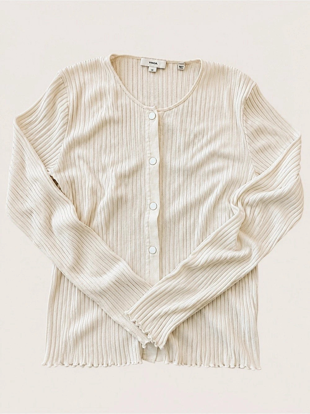 Vince Ribbed Button-Front Cardigan in Cream Size Large